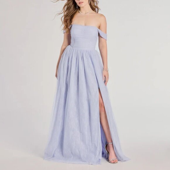 Windsor Dresses & Skirts - NWT Windsor‎ Raelynn Off Shoulder Lace Ball Gown Dress Light Blue Maxi Small